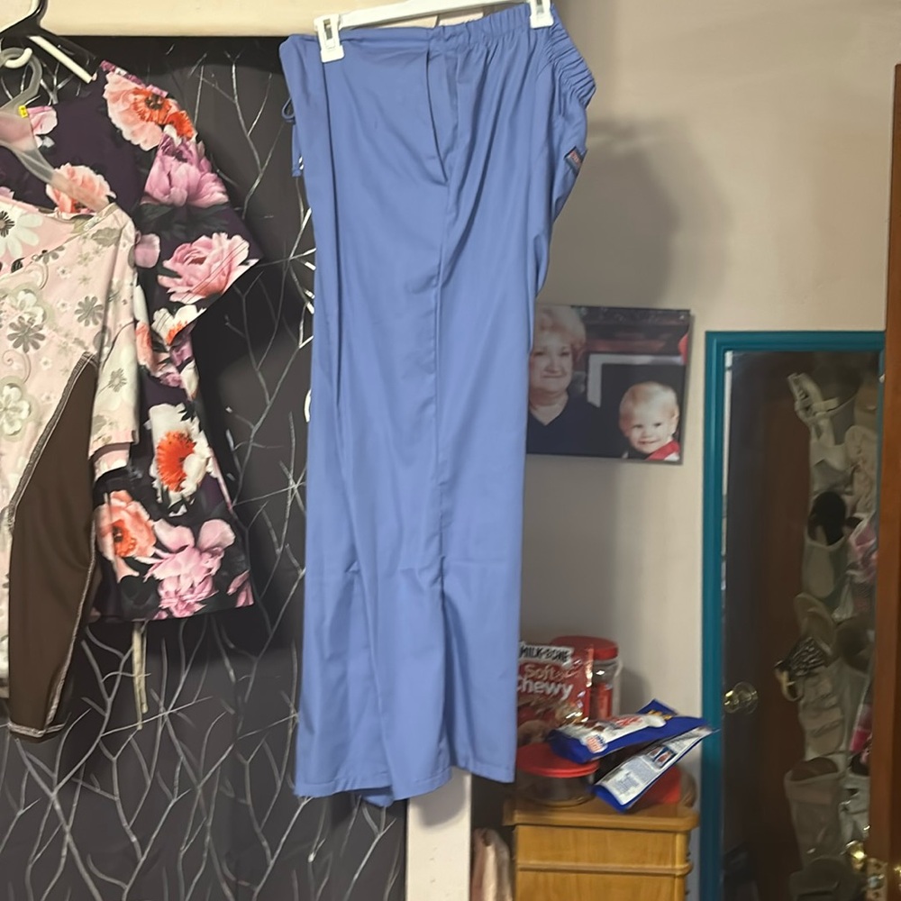Ceil blue Cherokee scrub pants with elastic waist and tie front with pockets